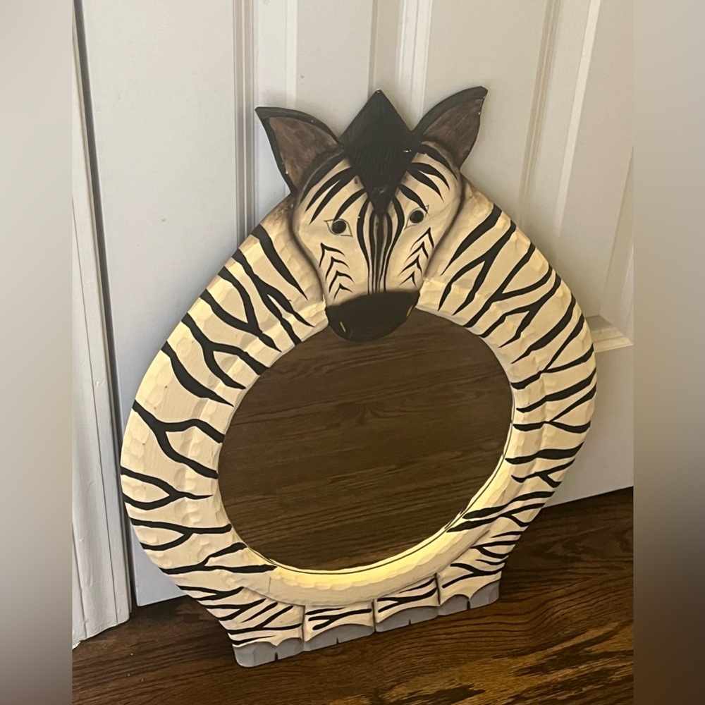 PRE-OWNED JAMES HADDON HAND CARVED/HAND PAINTED ZEBRA MIRROR